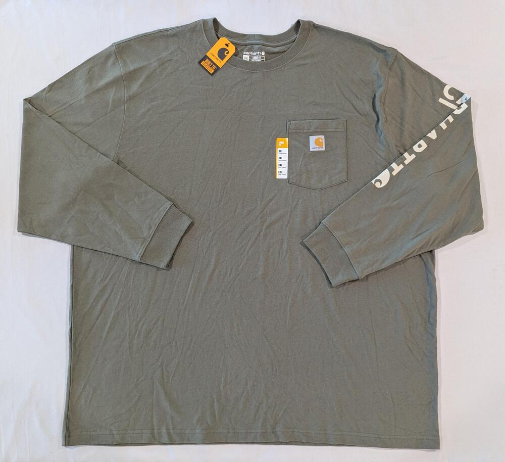 Carhartt Shirt Mens 3XL Green Long Sleeve Pocket Logo Sleeve Loose Fit Tee